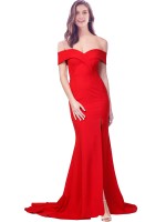 Shop Mila Gowns Lemus Criss Cross Full Length Long Crepe Prom Dresses UK with Side Split