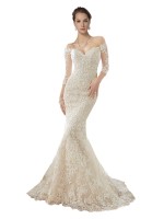 Shop Mila Gowns Blake Long Sleeves Off the Shoulder Trumpet Lace Wedding Dress UK